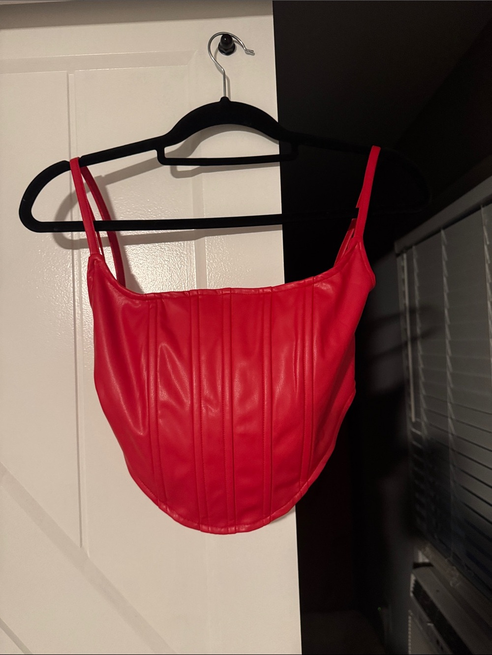 Red Faux Leather Corset Crop Top